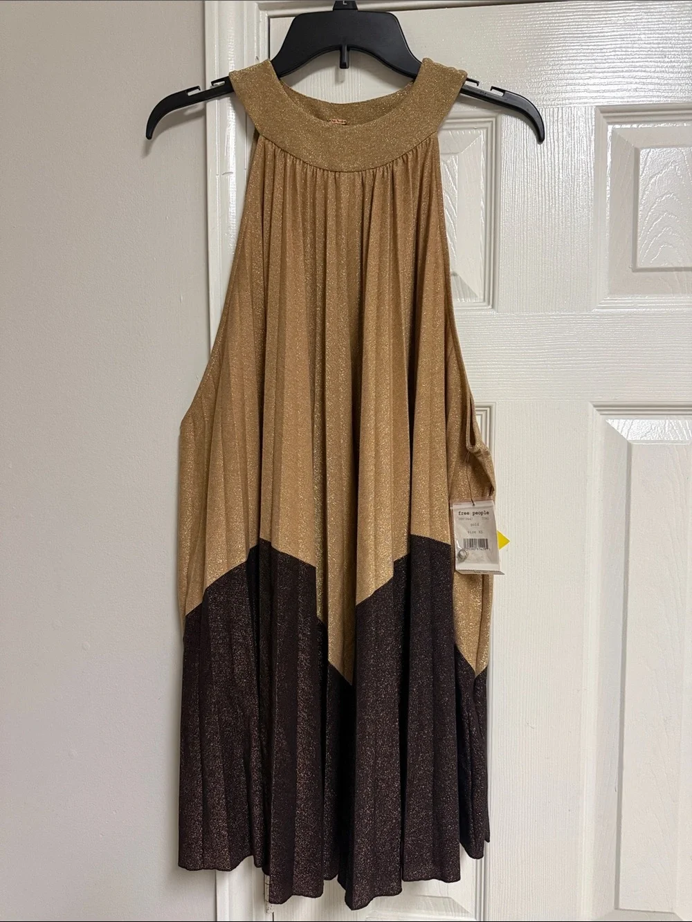 Free People Womens Pleated Love Metallic Mini Sleeveless Shimmery Halter Dress